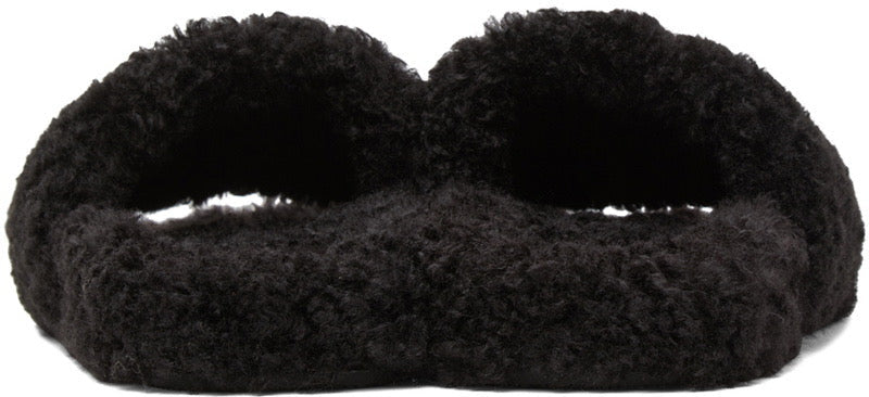 BALENCIAGA BLACK FURRY SLIDE SANDALS - bamn.
