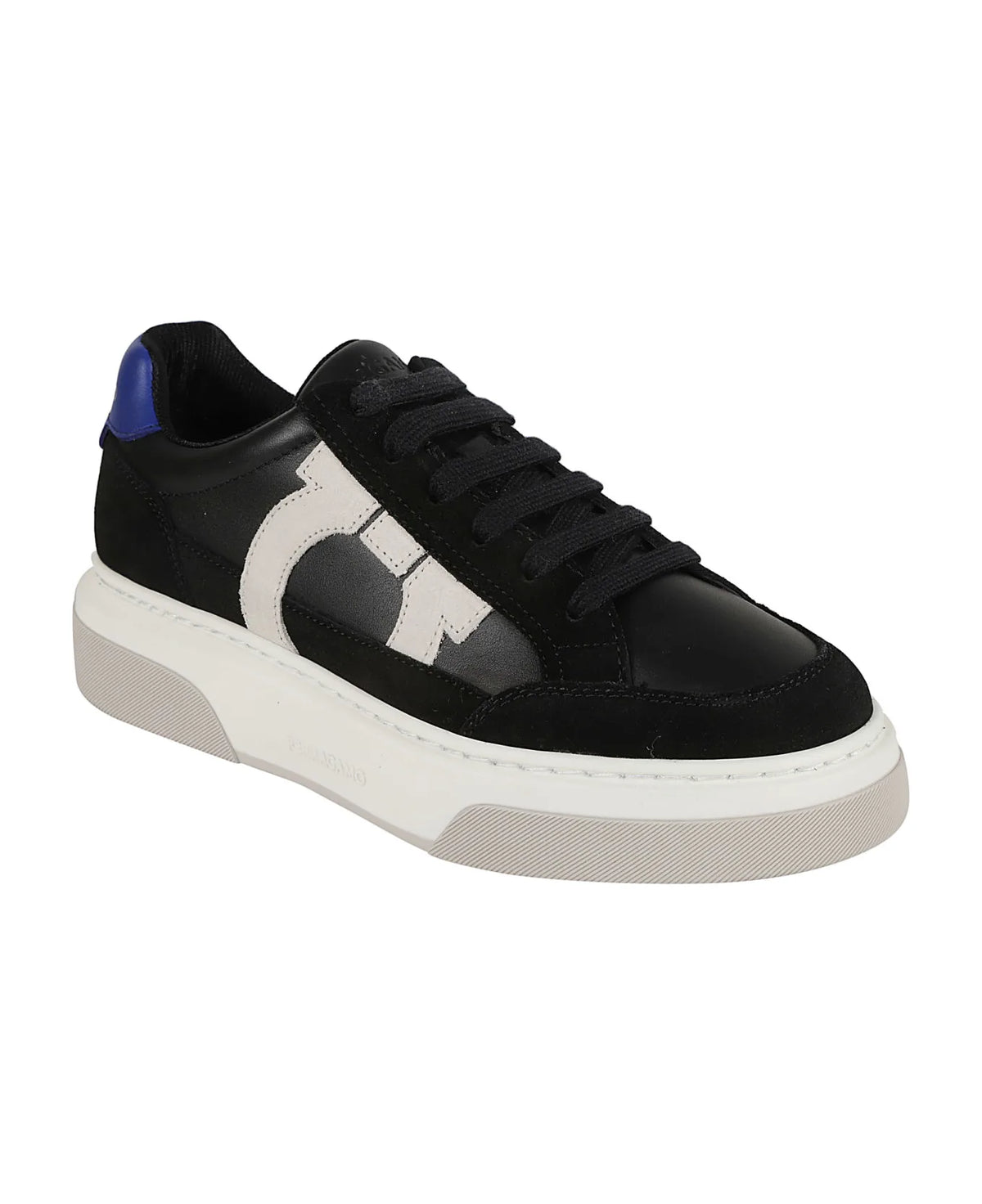 Ferragamo 'cassina' Black Leather Blend Sneakers - bamn.