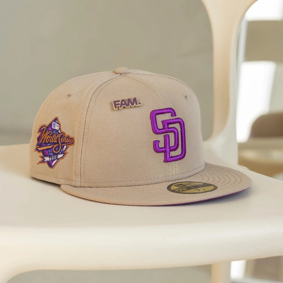 NEW ERA 59FIFTY MLB SAN DIEGO PADRES WORLD SERIES 1998 CAMEL / SPARKLING GRAPE UV FITTED CAP - bamn.