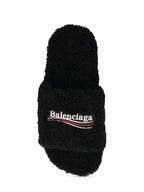 BALENCIAGA BLACK FURRY SLIDE SANDALS - bamn.