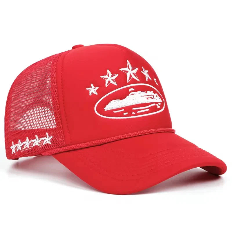 CORTEIZ ALCATRAZ TRUCKER HAT WHITE / RED - bamn.