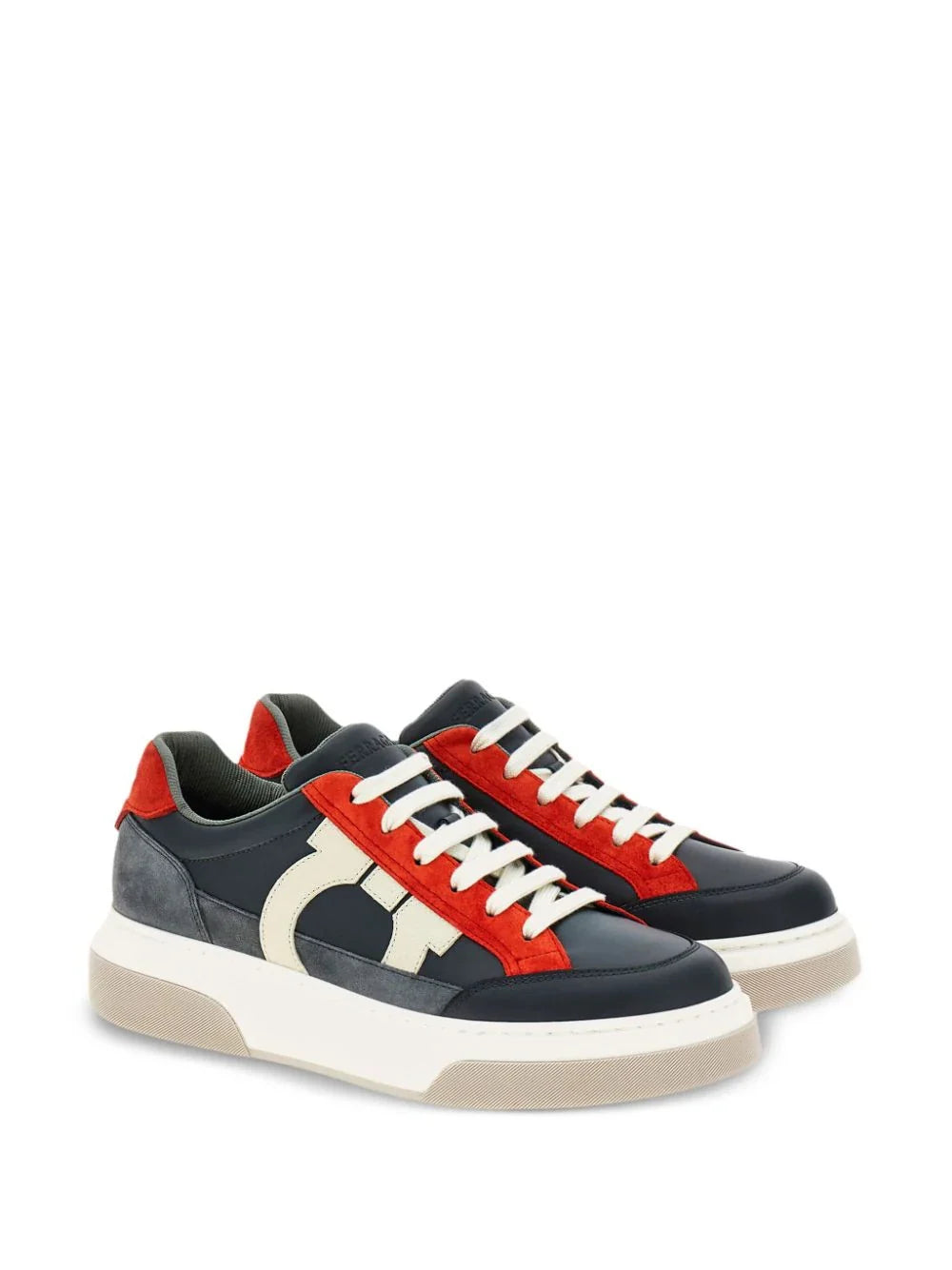 Ferragamo 'cassina' Red/Black Leather Blend Sneakers - bamn.