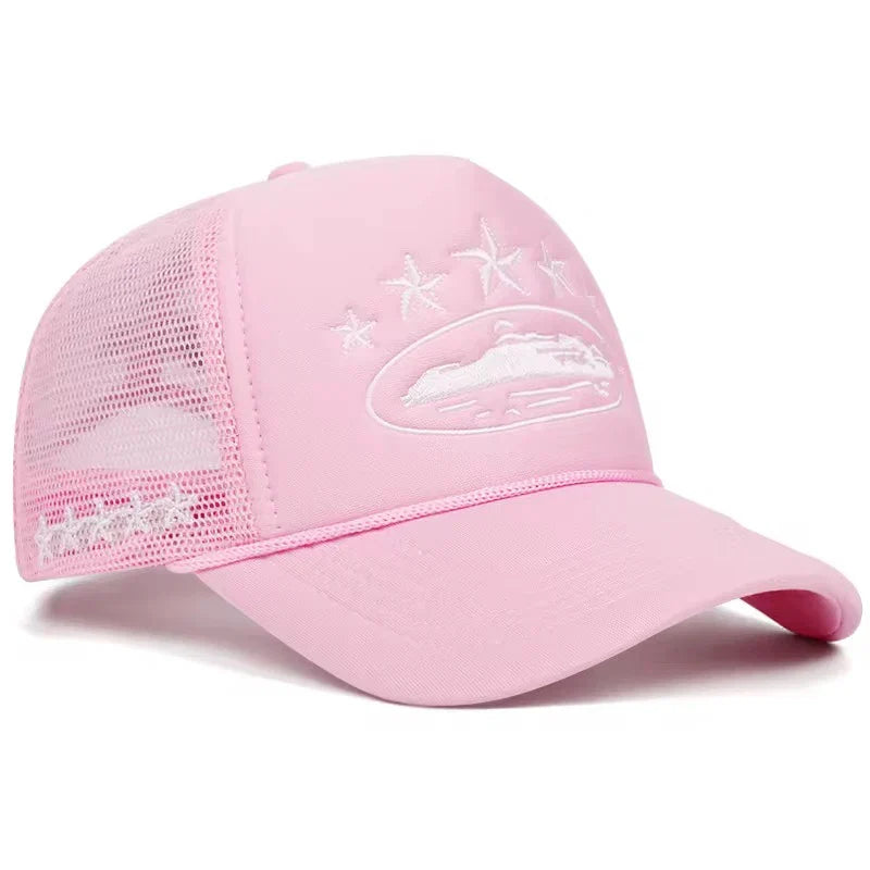 CORTEIZ ALCATRAZ TRUCKER HAT WHITE / PINK - bamn.