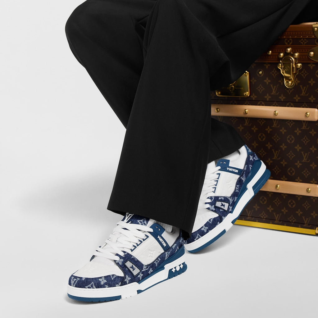 LOUIS VUITTON LV TRAINER WHITE BLUE FULLY BOXED - bamn.