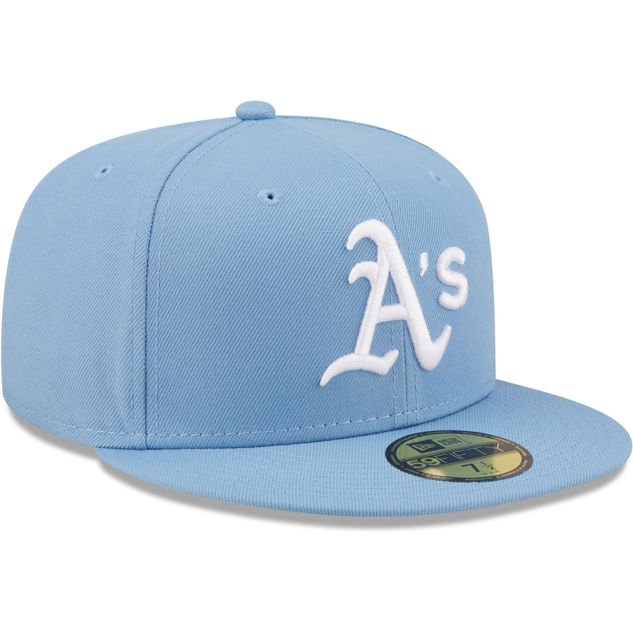 Mens New Era Sky Blue Oakland Athletics Logo White 59FIFTY Fitted Hat - bamn.
