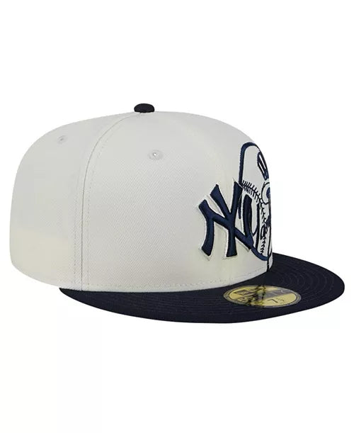 New Era Men's Cream/Navy New York Yankees Lonestar 59FIFTY Fitted Hat - bamn.