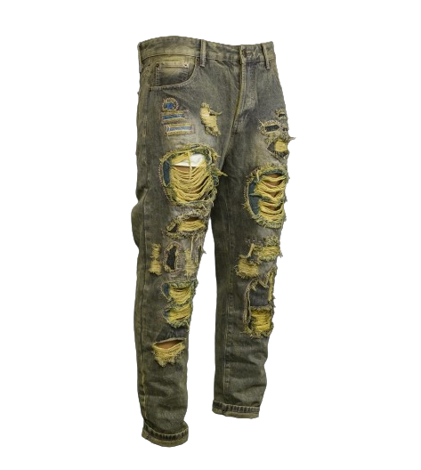Men's Distressed Dirty Green Ripped Jeans - bamn.