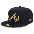 New Era Navy Atlanta Braves Gold Leaf 59FIFTY Fitted Hat - bamn.