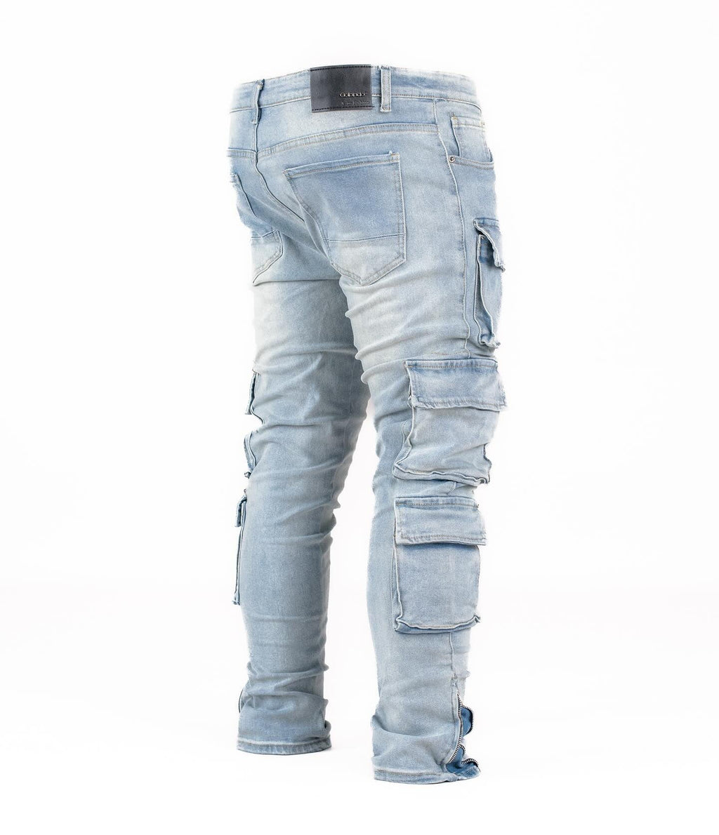 Men's Multi Pocket Cargo Denim Jeans - bamn.