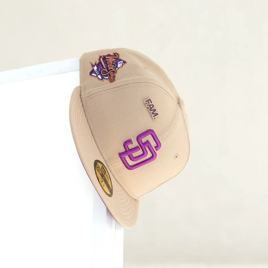 NEW ERA 59FIFTY MLB SAN DIEGO PADRES WORLD SERIES 1998 CAMEL / SPARKLING GRAPE UV FITTED CAP - bamn.