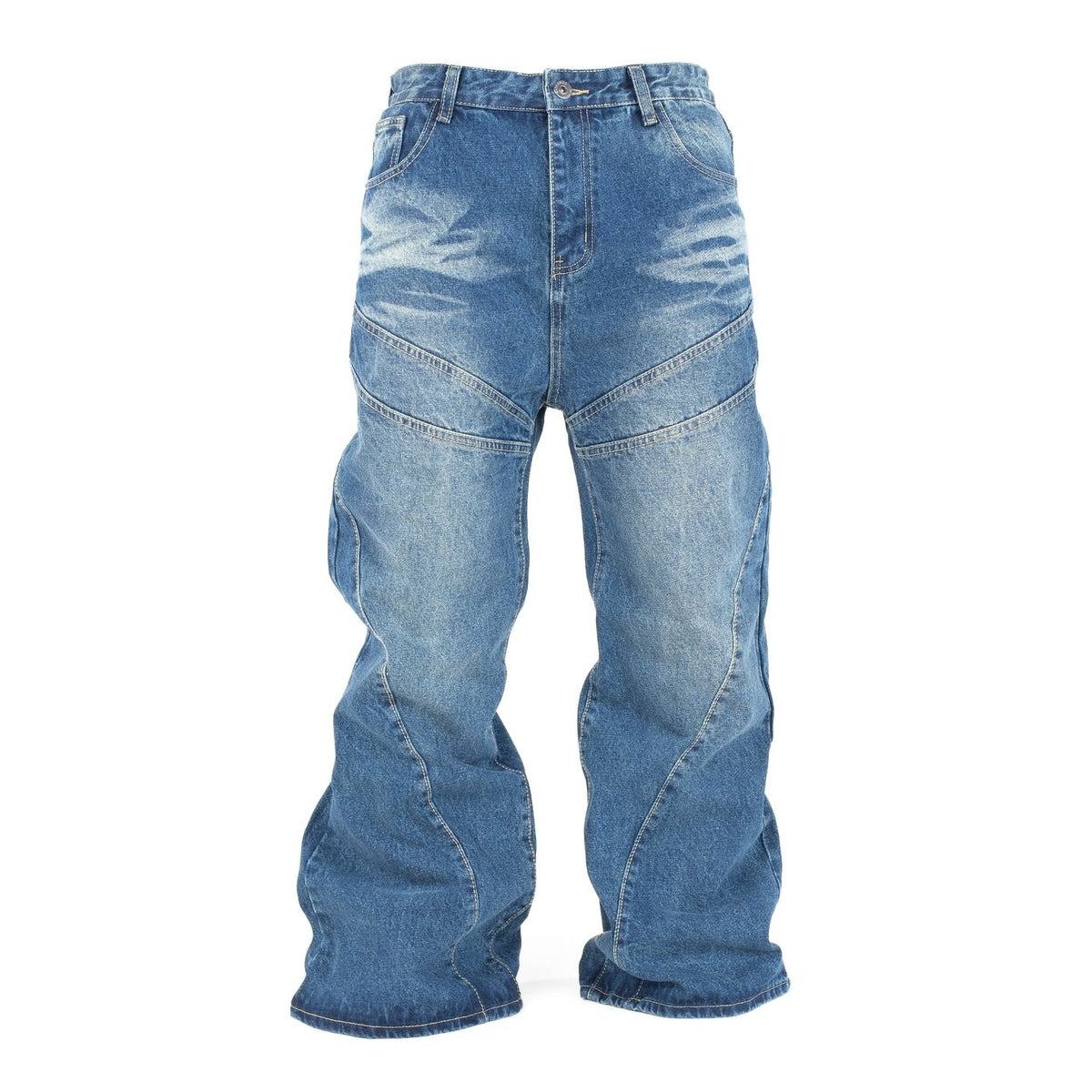 Men's Washed Blue Wide Fit Denim Pants - bamn.