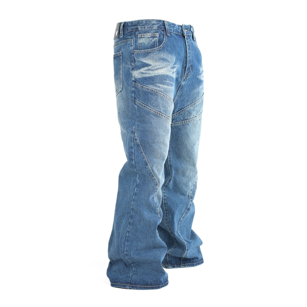 Men's Washed Blue Wide Fit Denim Pants - bamn.