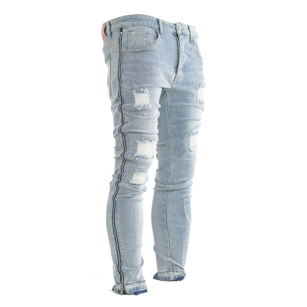 Men's Distressed Ice-Blue Skinny Denim - bamn.