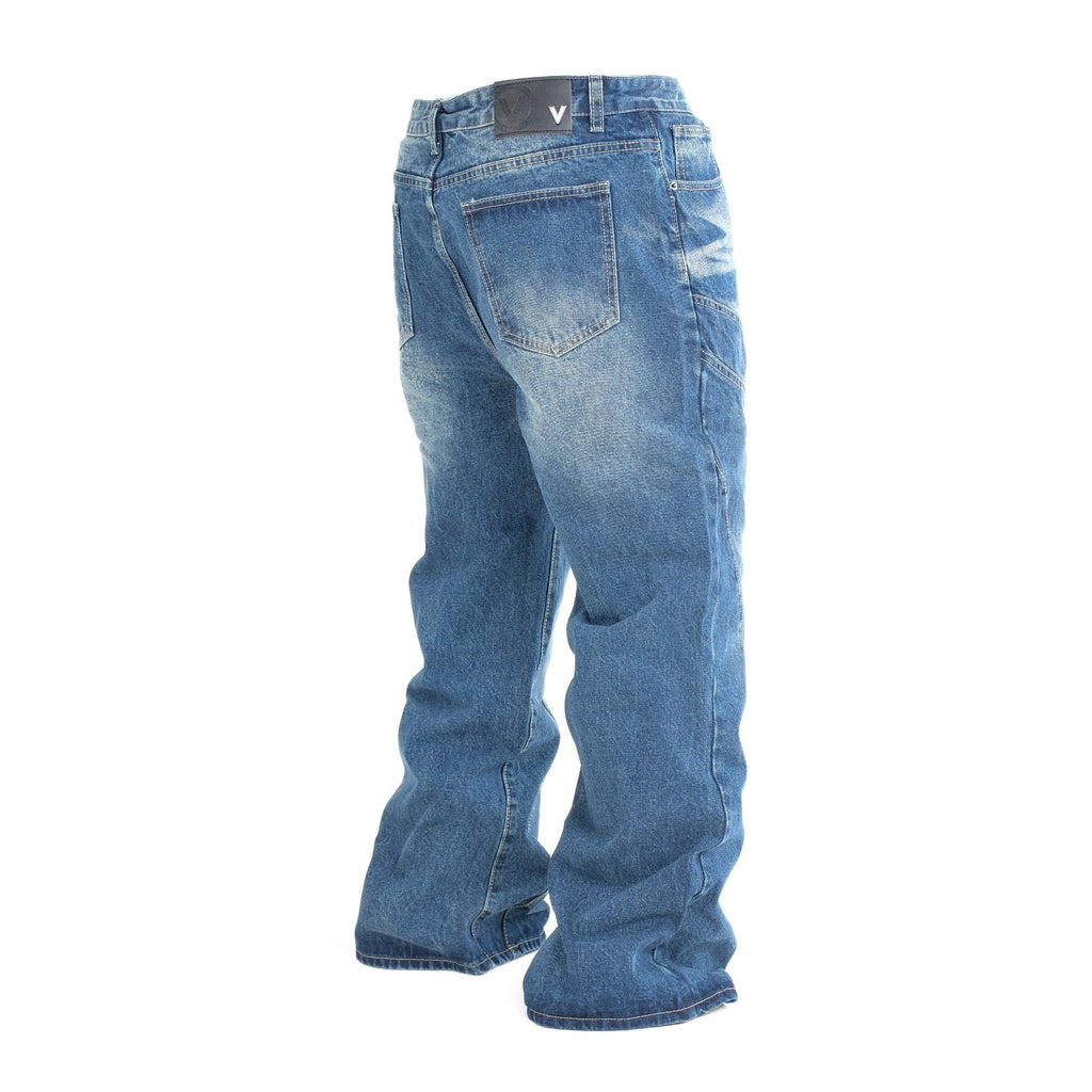 Men's Washed Blue Wide Fit Denim Pants - bamn.