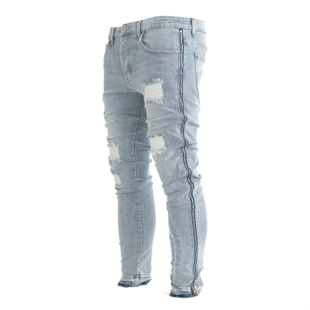 Men's Distressed Ice-Blue Skinny Denim - bamn.