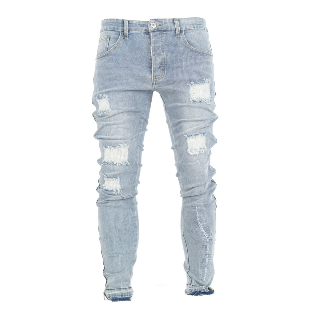Men's Distressed Ice-Blue Skinny Denim - bamn.