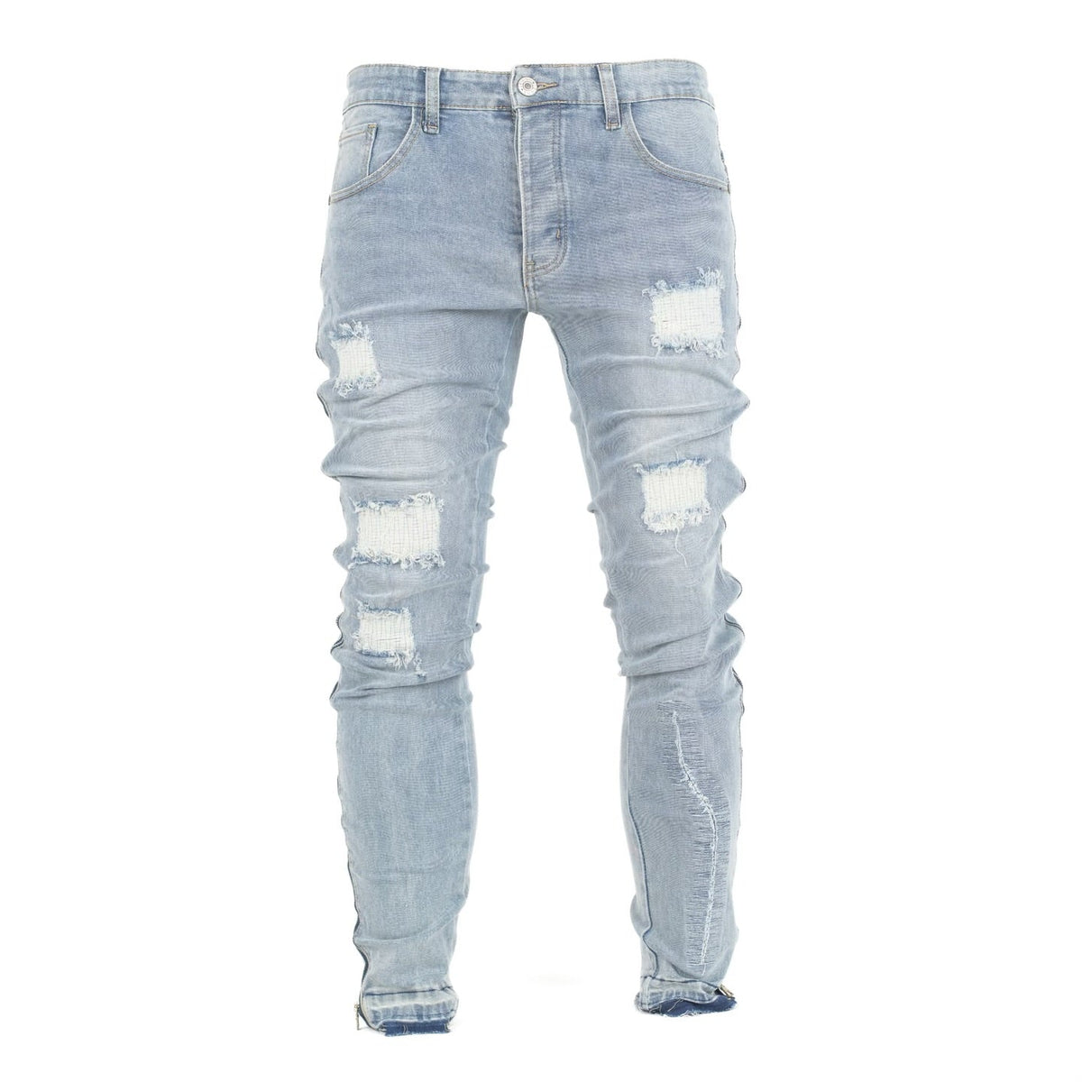 Men's Distressed Ice-Blue Skinny Denim - bamn.