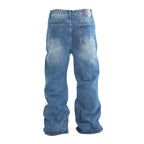 Men's Washed Blue Wide Fit Denim Pants - bamn.