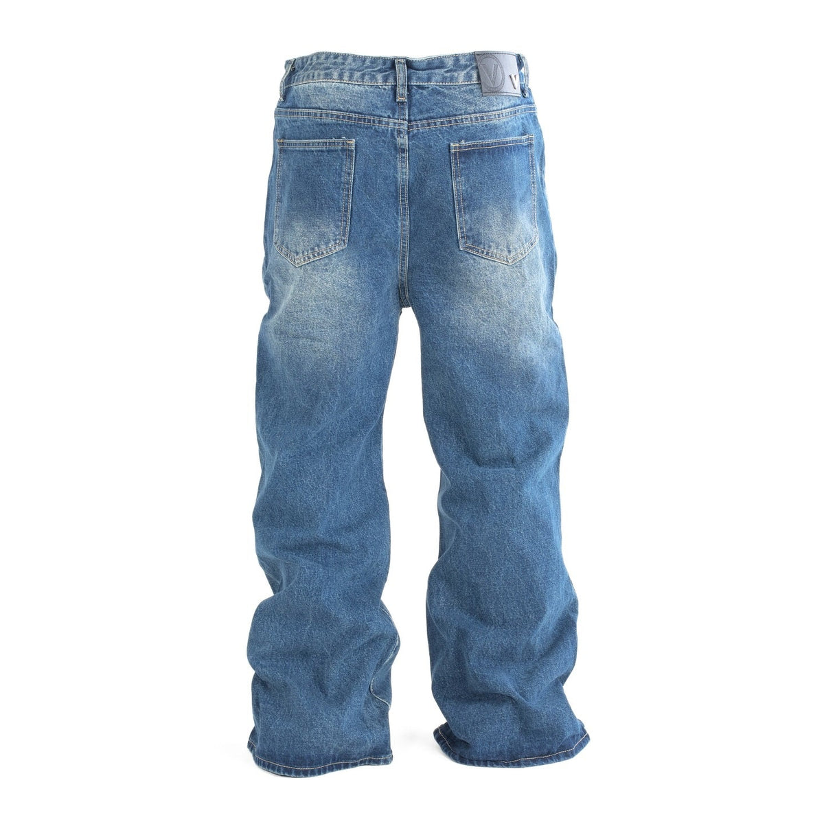 Men's Washed Blue Wide Fit Denim Pants - bamn.