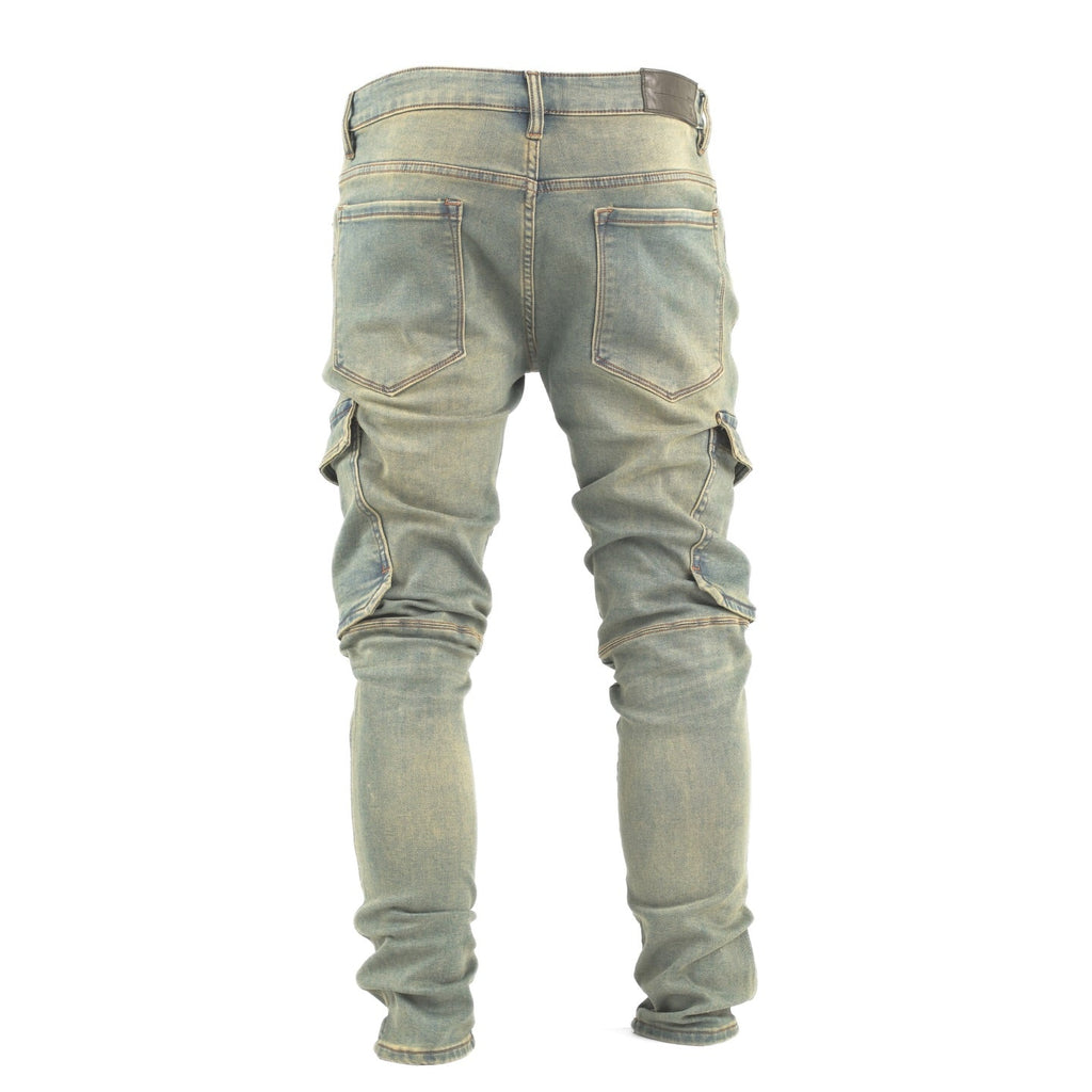 Light Wash Cargo Denim Jeans - bamn.