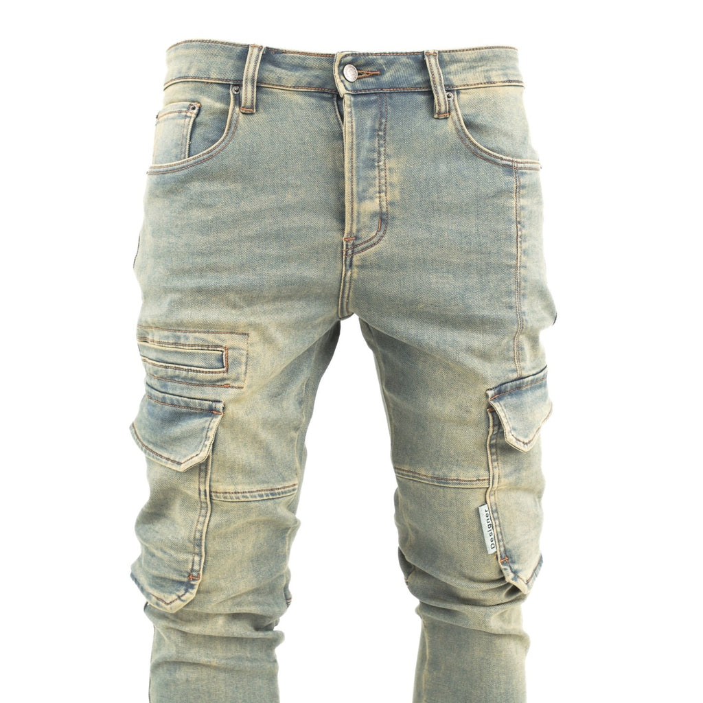 Light Wash Cargo Denim Jeans - bamn.