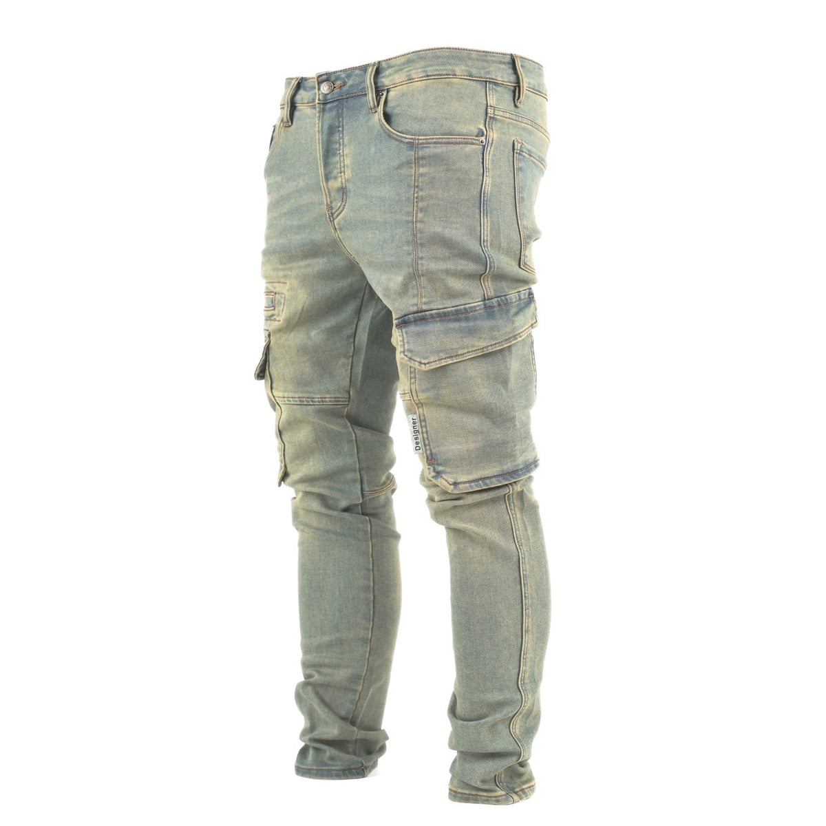 Light Wash Cargo Denim Jeans - bamn.