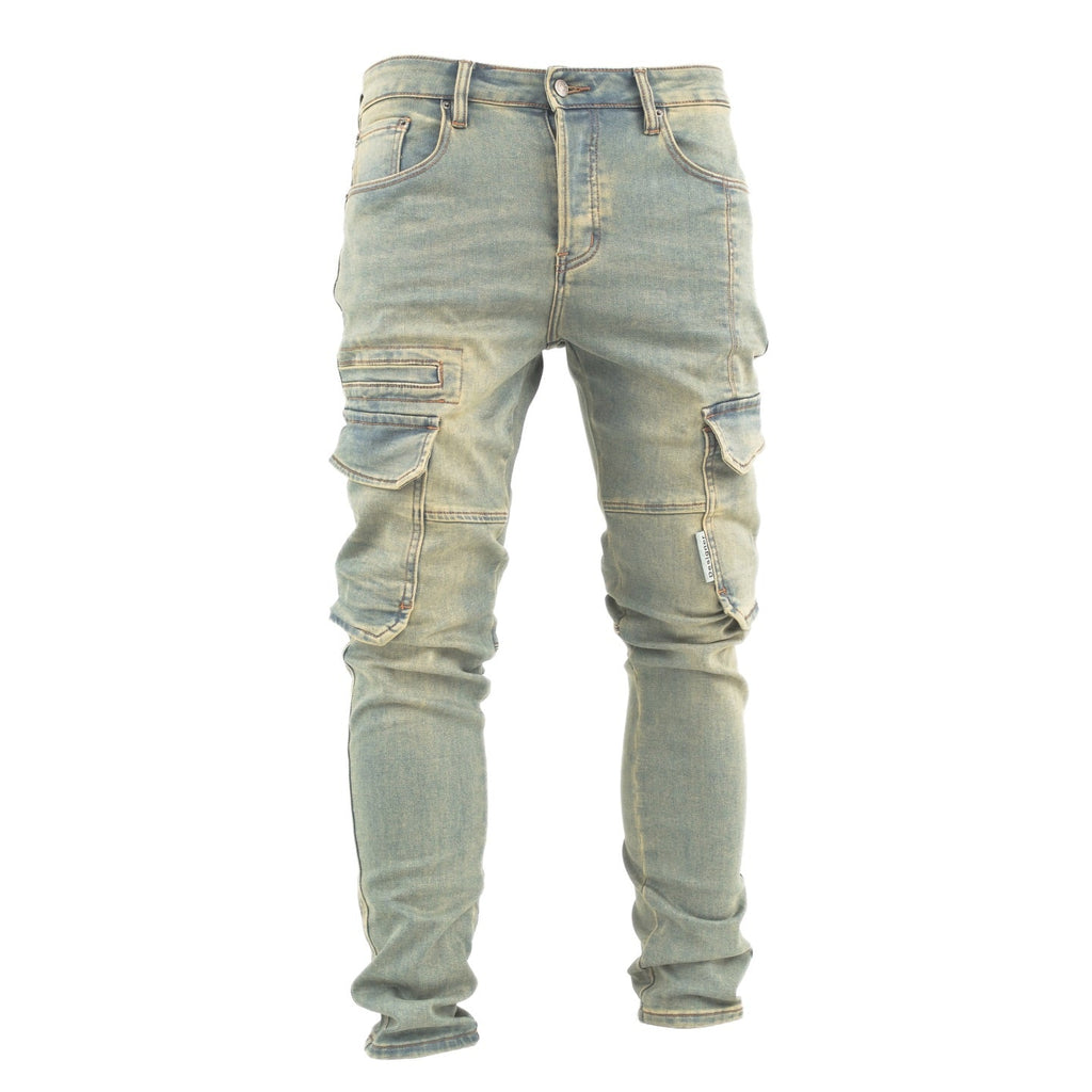 Light Wash Cargo Denim Jeans - bamn.