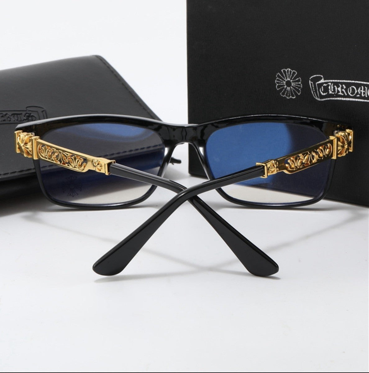Chrome heart glasses - black  & gold badges NOT BOXED - bamn.