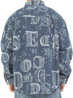 Men's Printed Denim Button-Up Shirt - bamn.