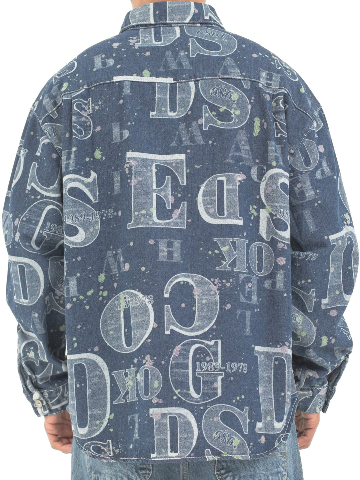Men's Printed Denim Button-Up Shirt - bamn.