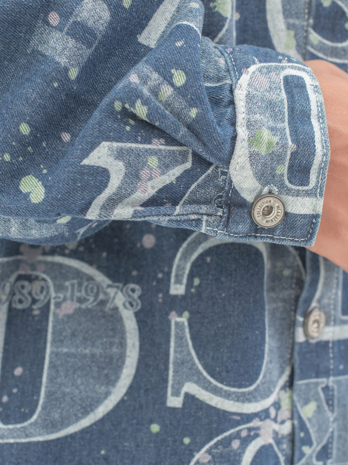Men's Printed Denim Button-Up Shirt - bamn.