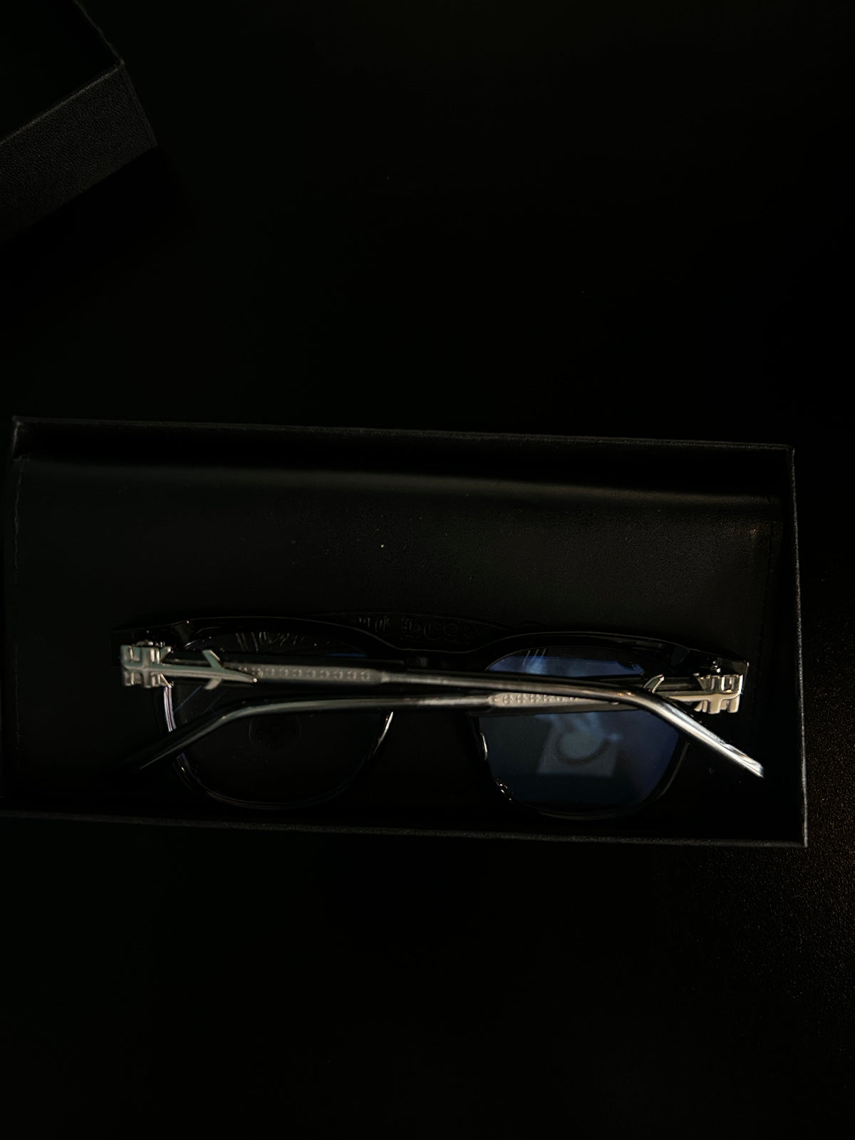 Chrome heart glasses - black & silver badges - bamn.