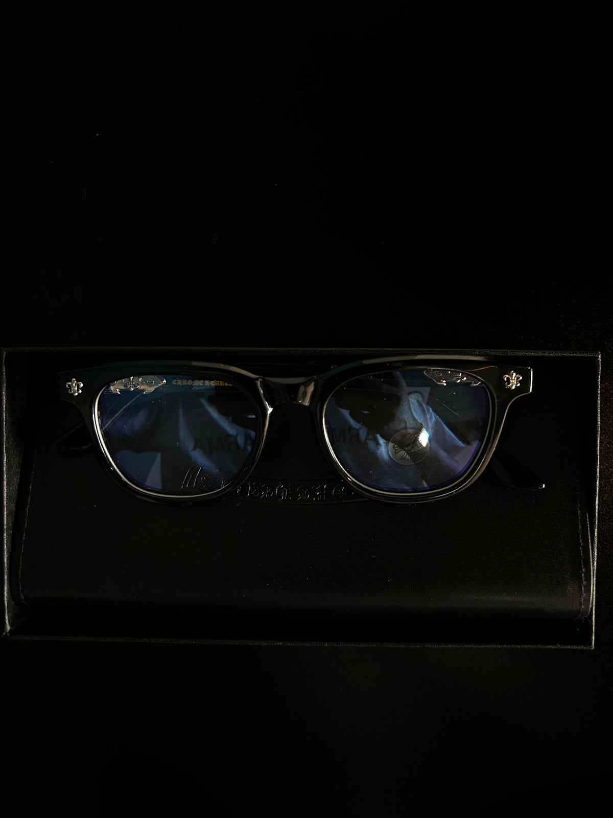 Chrome heart glasses - black & silver badges - bamn.