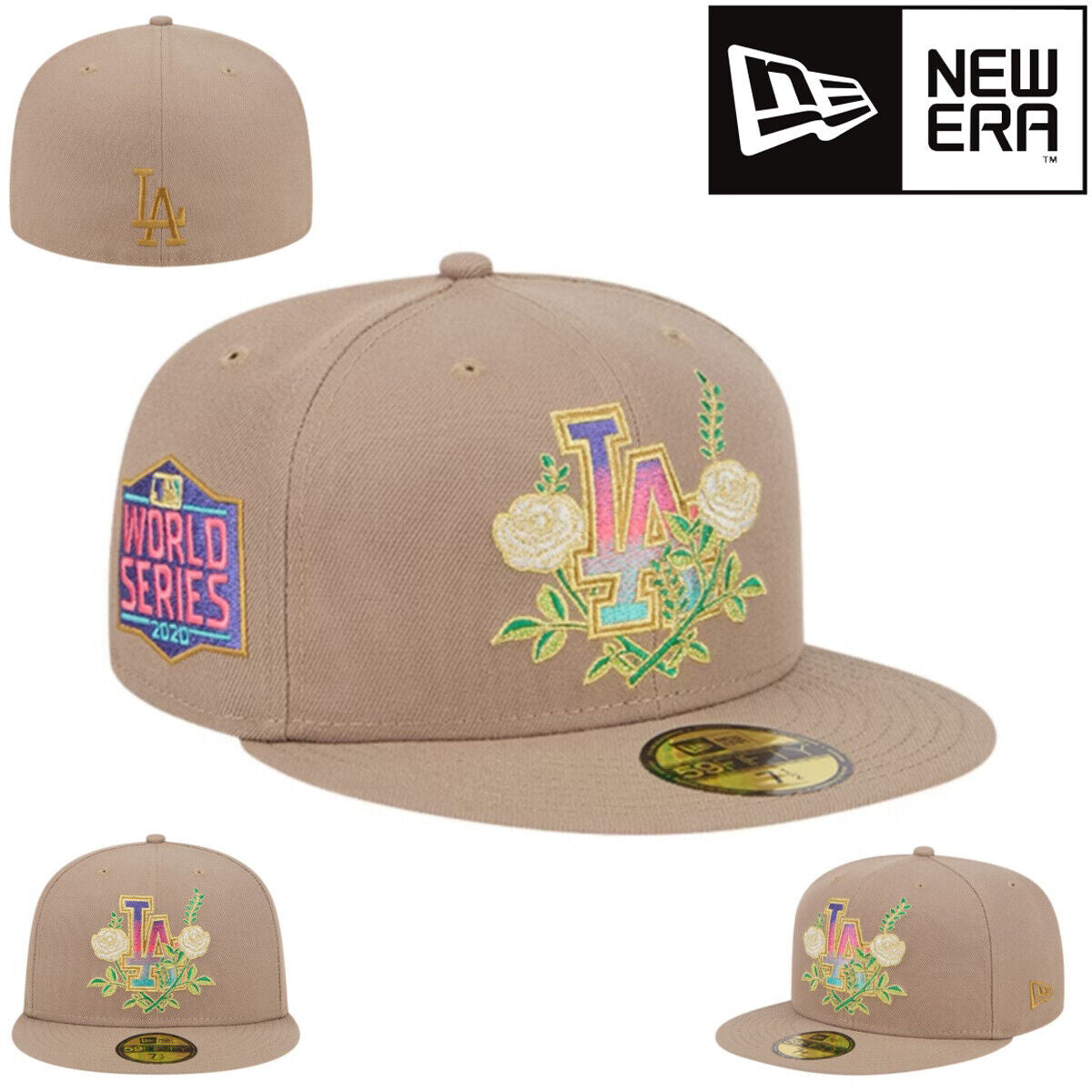 Men's Los Angeles Dodgers New Era Khaki Rose Garden 59FIFTY Fitted Hat - bamn.