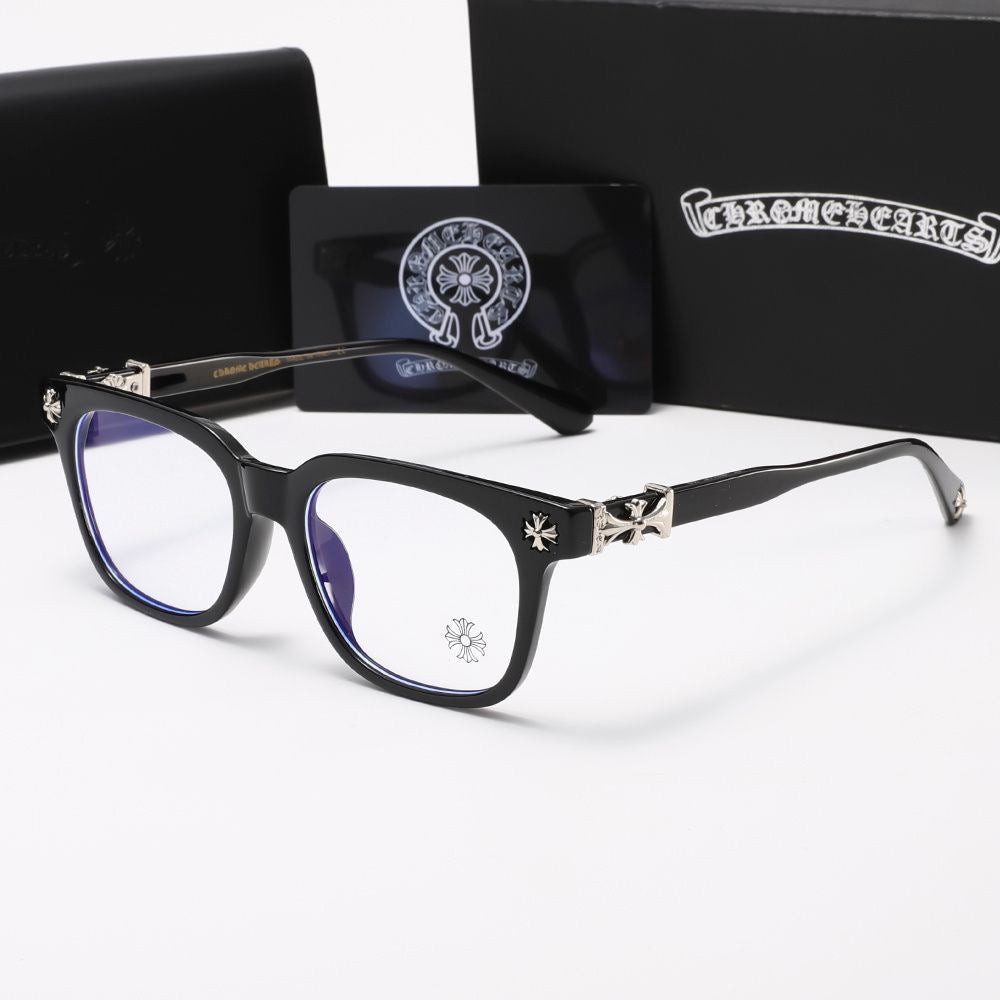 Chrome heart glasses - black & silver badges - bamn.