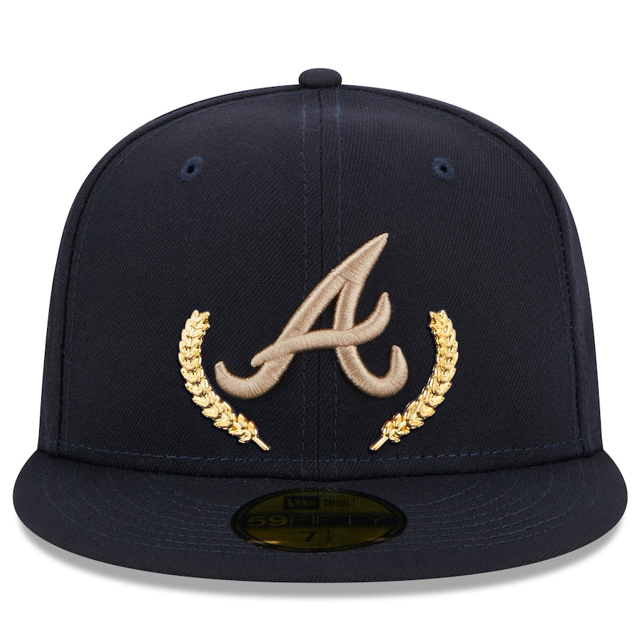 New Era Navy Atlanta Braves Gold Leaf 59FIFTY Fitted Hat - bamn.