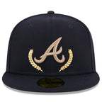 New Era Navy Atlanta Braves Gold Leaf 59FIFTY Fitted Hat - bamn.