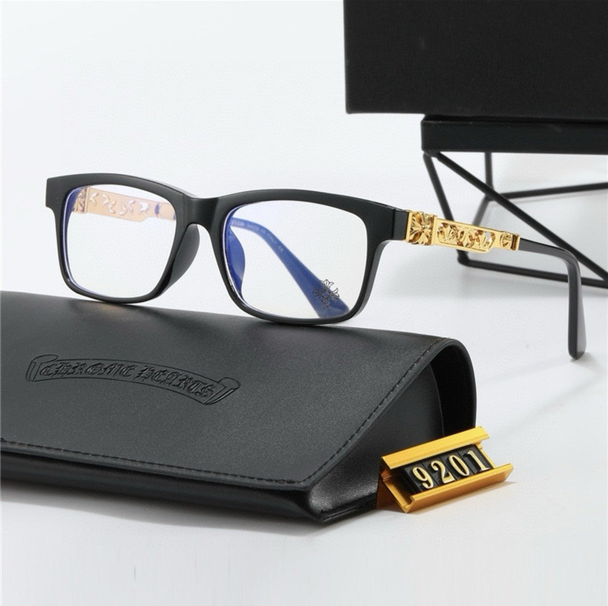 Chrome heart glasses - black  & gold badges NOT BOXED - bamn.