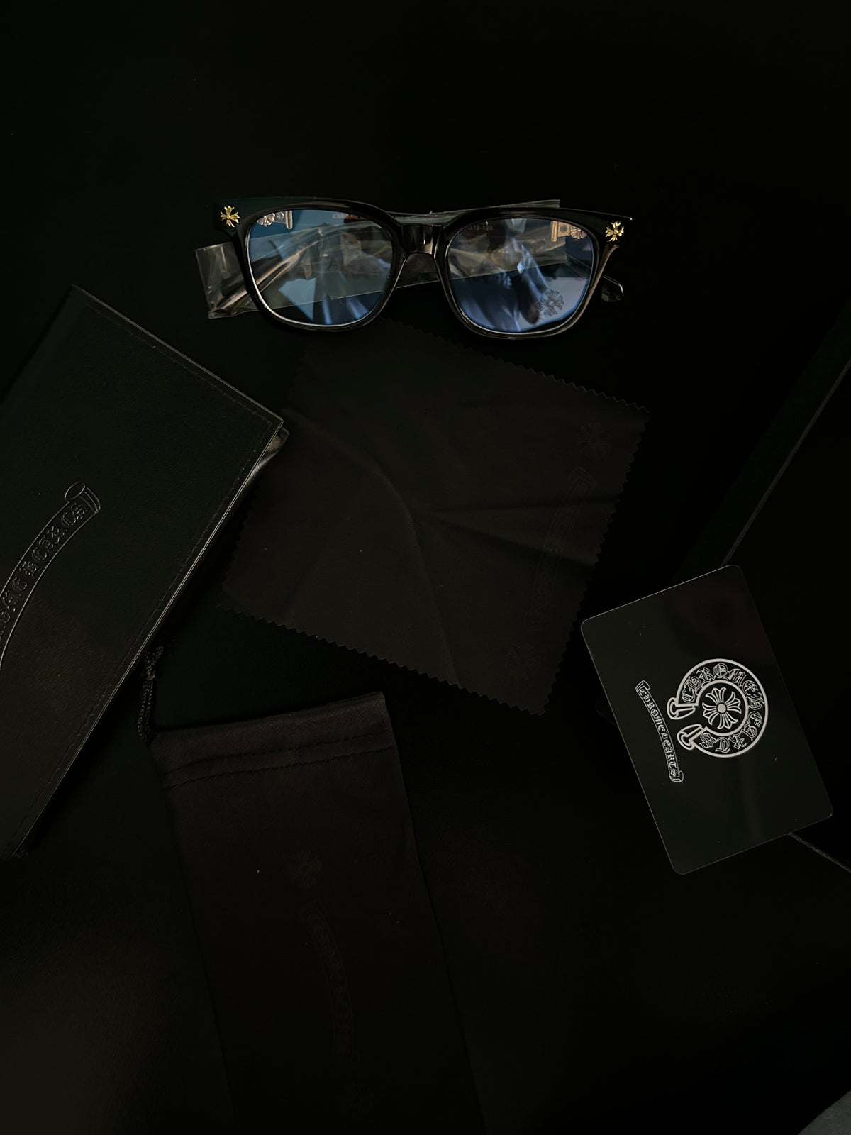 Chrome heart glasses - black & silver badges - bamn.