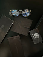 Chrome heart glasses - black & silver badges - bamn.