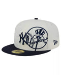 New Era Men's Cream/Navy New York Yankees Lonestar 59FIFTY Fitted Hat - bamn.