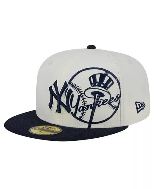 New Era Men's Cream/Navy New York Yankees Lonestar 59FIFTY Fitted Hat - bamn.