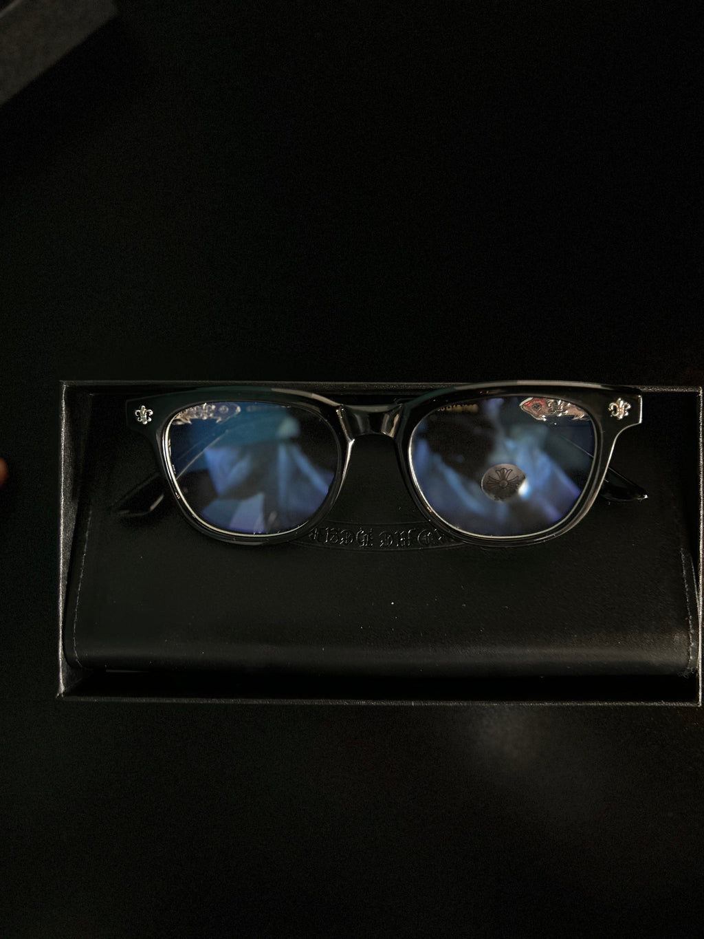 Chrome heart glasses - black & silver badges - bamn.