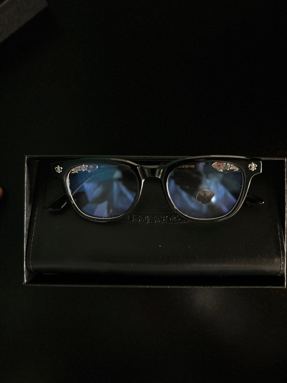 Chrome heart glasses - black & silver badges - bamn.