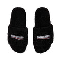 BALENCIAGA BLACK FURRY SLIDE SANDALS - bamn.