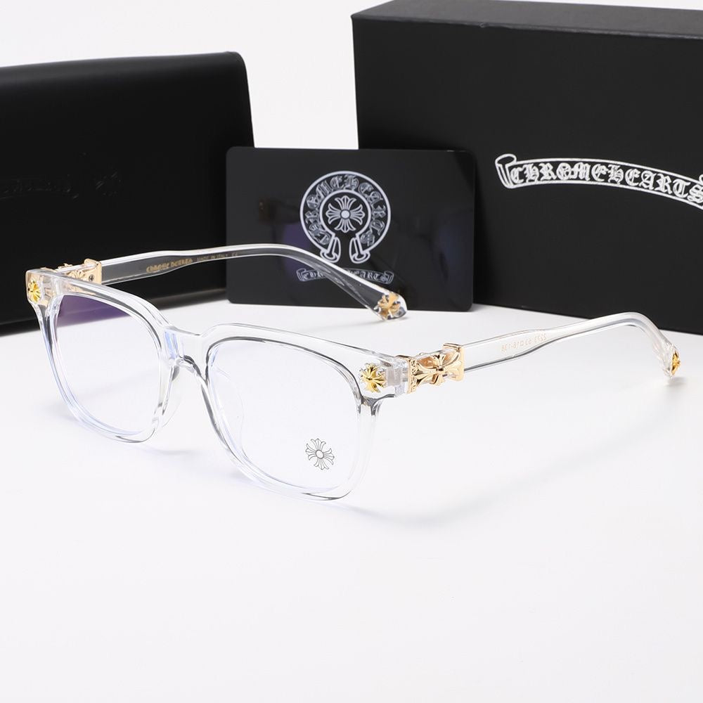 Chrome heart glasses - clear & gold badges - bamn.