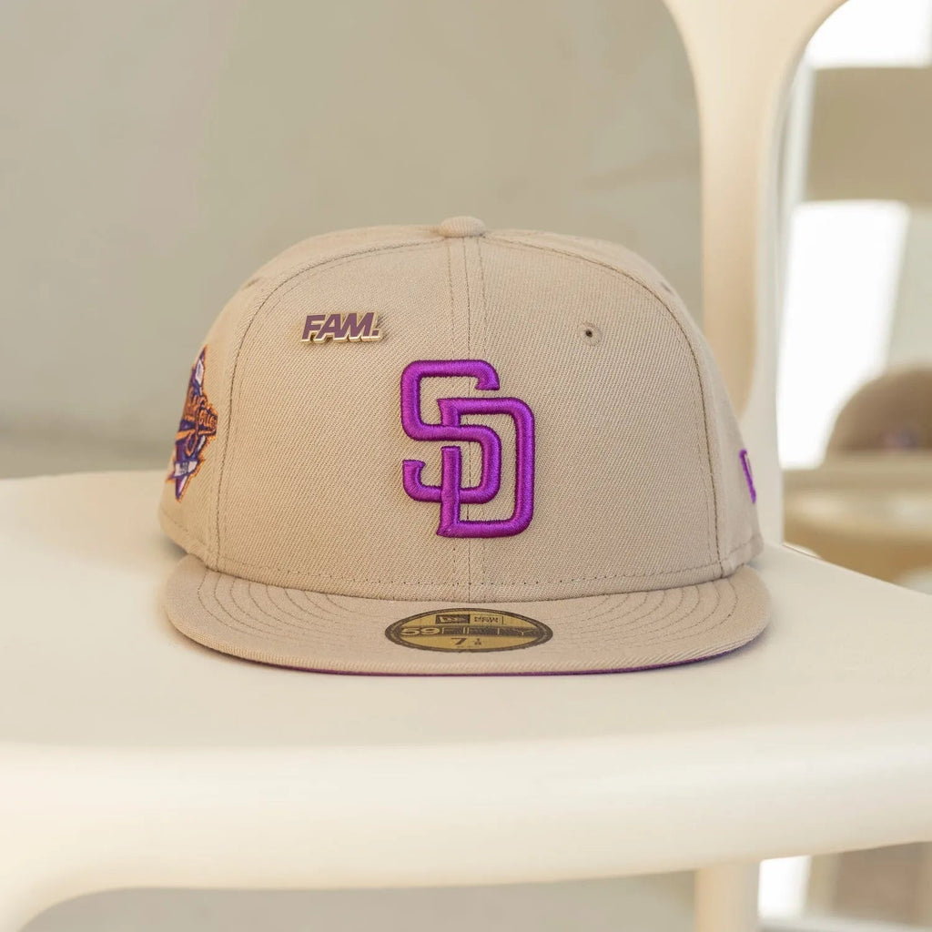 NEW ERA 59FIFTY MLB SAN DIEGO PADRES WORLD SERIES 1998 CAMEL / SPARKLING GRAPE UV FITTED CAP - bamn.