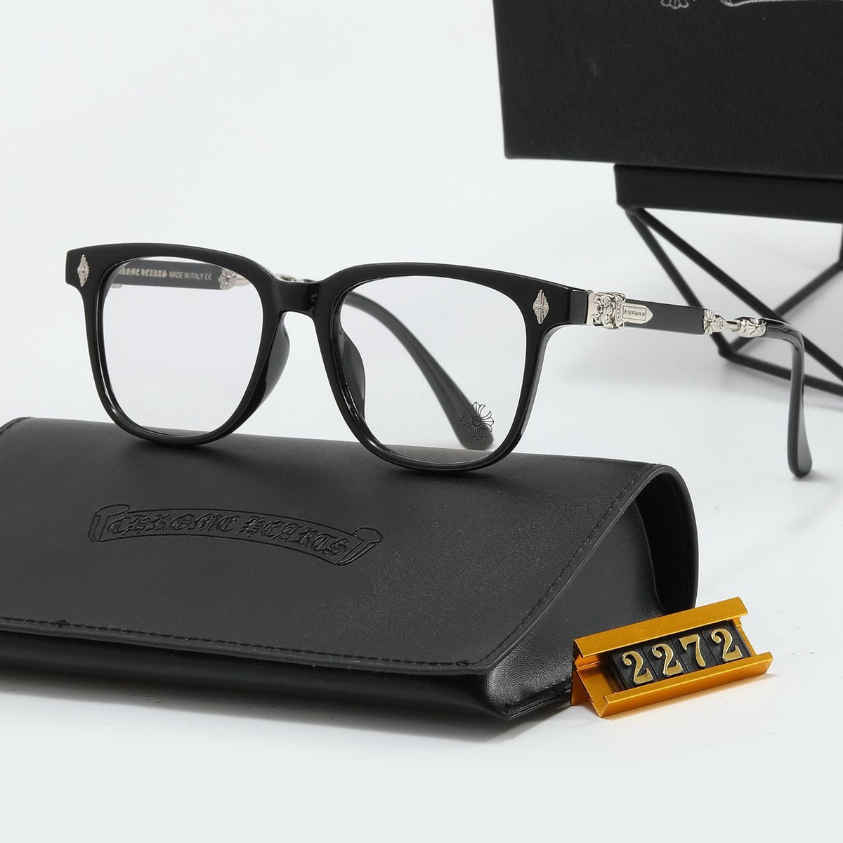 Chrome heart glasses - black & silver badges - bamn.