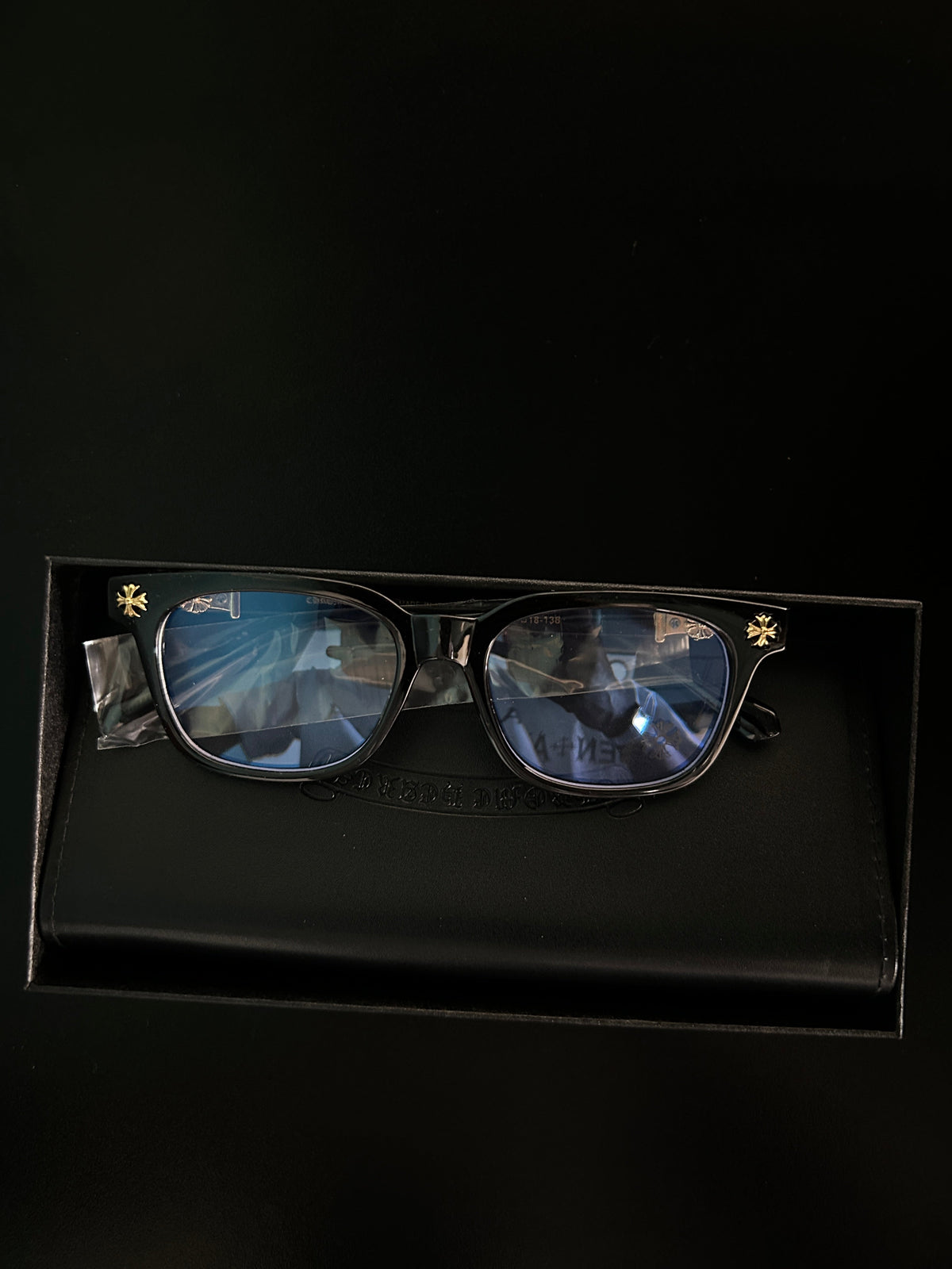 Chrome heart glasses - black & silver badges - bamn.
