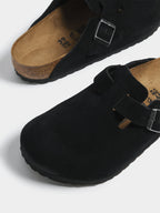BIRKENSTOCK BOSTON SUEDE BLACK CLOG - bamn.